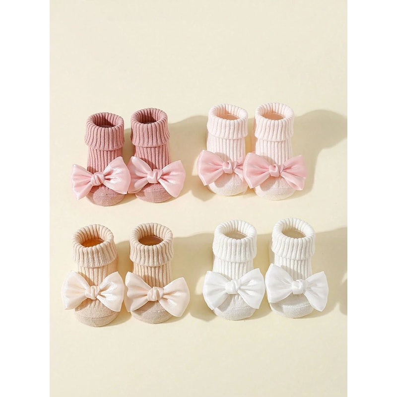 4Pack Premium Bow Ankle Socks AntiSlip Soft Cotton Footwear For Infants 6