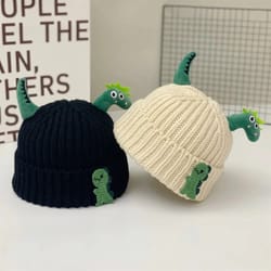 dinosaur-kinetic knitted beanie – premium thicken woolen crochet bonnet for children
