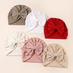 elite big-bow newborn turban – high-stretch solid color beanie for infants