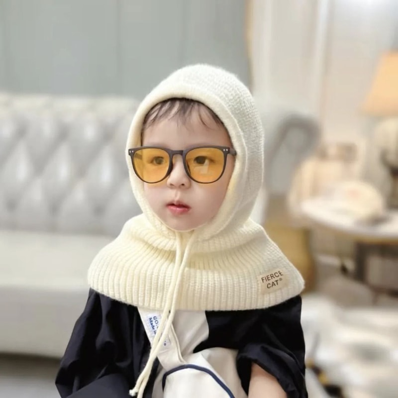 Integrated Pediatric Balaclava System Premium Hooded Knit Scarf Earflap Beanie 2