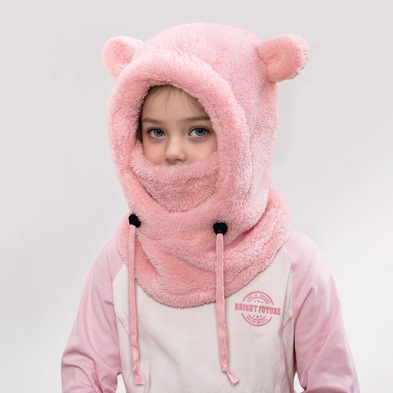 Integrated Bear Balaclava System Premium Childrens Thermal Headgear Plush Scarf 1