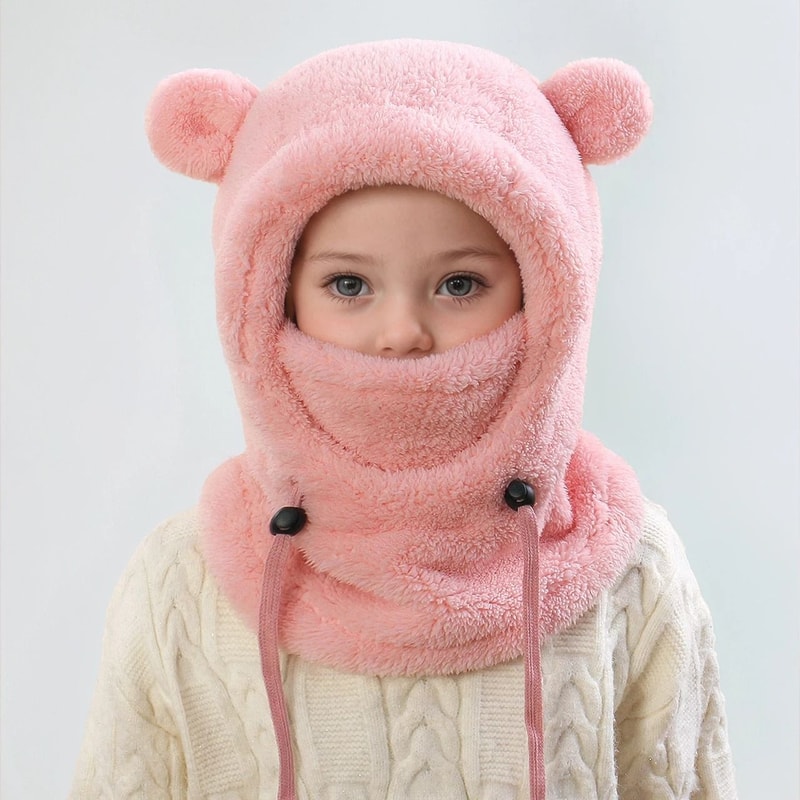 Integrated Bear Balaclava System Premium Childrens Thermal Headgear Plush Scarf 2