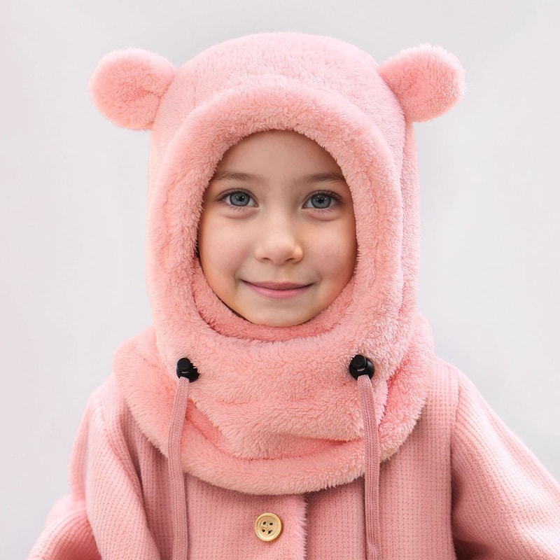 Integrated Bear Balaclava System Premium Childrens Thermal Headgear Plush Scarf 3