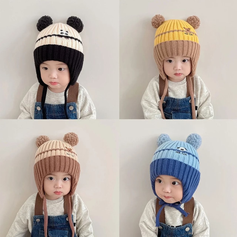 CartoonKinetic Lacing Beanie Premium AntiCold Knitted Hat For Toddlers 2