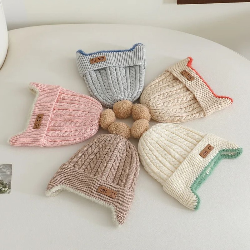 PompomKinetic Earflap Beanie Premium Windproof Knitted Hat For Infants 2