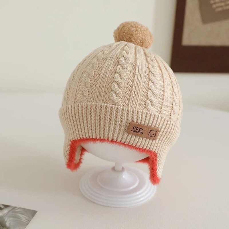 PompomKinetic Earflap Beanie Premium Windproof Knitted Hat For Infants 6