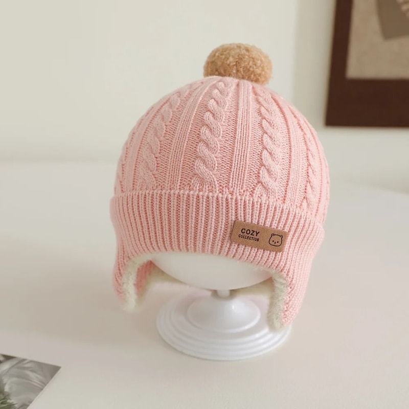 PompomKinetic Earflap Beanie Premium Windproof Knitted Hat For Infants 8
