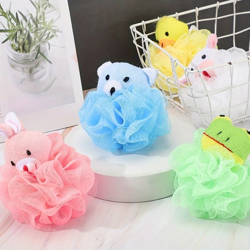 Cartoon Animal Loofah Premium Mesh Bath Pouf Body Scrubber For Kids 0