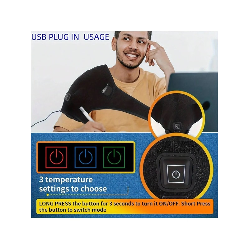 USB Electric Heating Shoulder Brace Premium Adjustable Thermal Massage Support 3