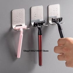 brushed stainless steel shaver system – premium adhesive razor holder & bathroom organizer