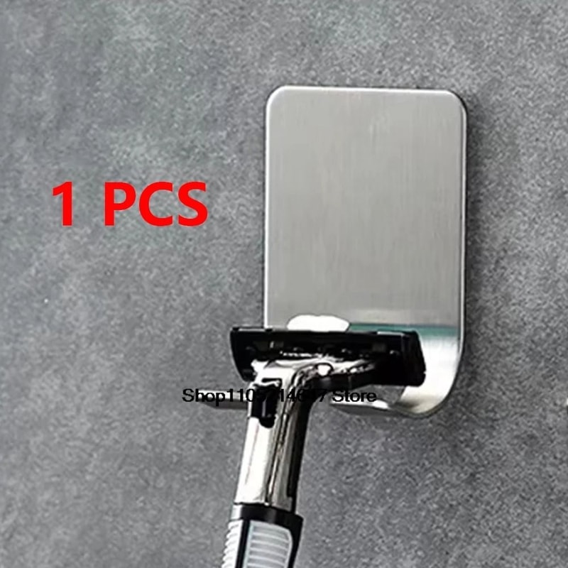 Brushed Stainless Steel Shaver System Premium Adhesive Razor Holder Bathroom Organizer 6