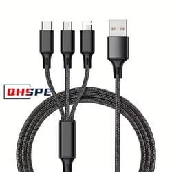 3-in-1 universal fast charging usb cable with micro, type-c, and lightning interface