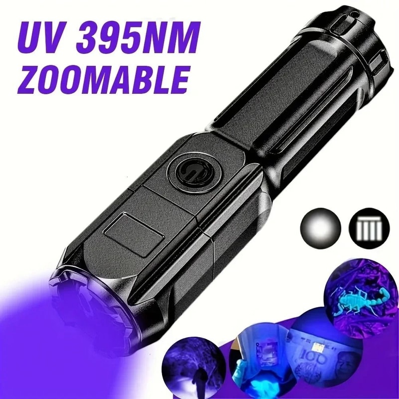 Portable UV395NM Zoomable Flashlight And HighPerformance Ultraviolet Detection Torch 0