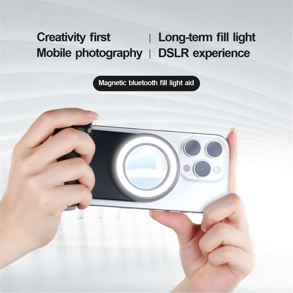 Magnetic Smartphone Camera Handle Grip With Detachable 30M Bluetooth Remote And Fill Light 3