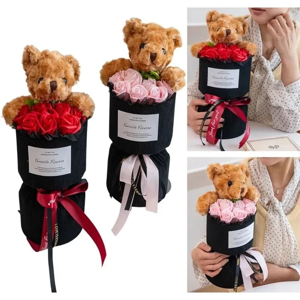 Romantic Teddy Bear Rose Bouquet And HighPerformance Artificial Floral Gift System 0