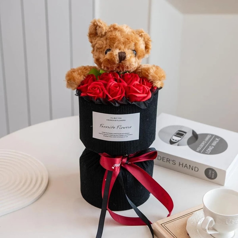 Romantic Teddy Bear Rose Bouquet And HighPerformance Artificial Floral Gift System 6