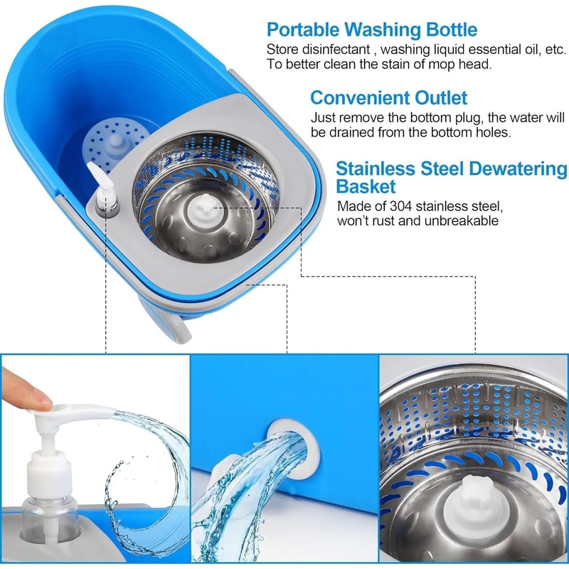 Blue Spin Mop Bucket Set And HighPerformance 360 Spinning Cleaning Architecture 3