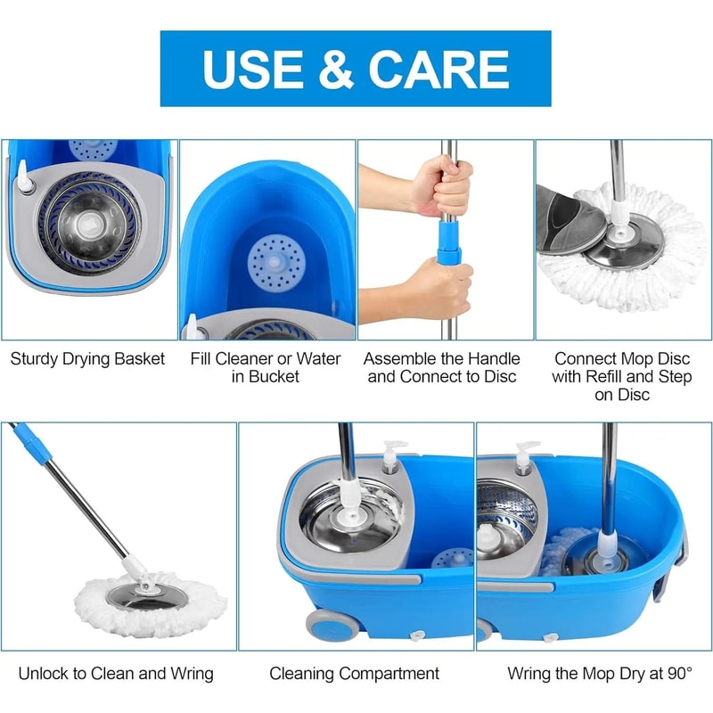 Blue Spin Mop Bucket Set And HighPerformance 360 Spinning Cleaning Architecture 5