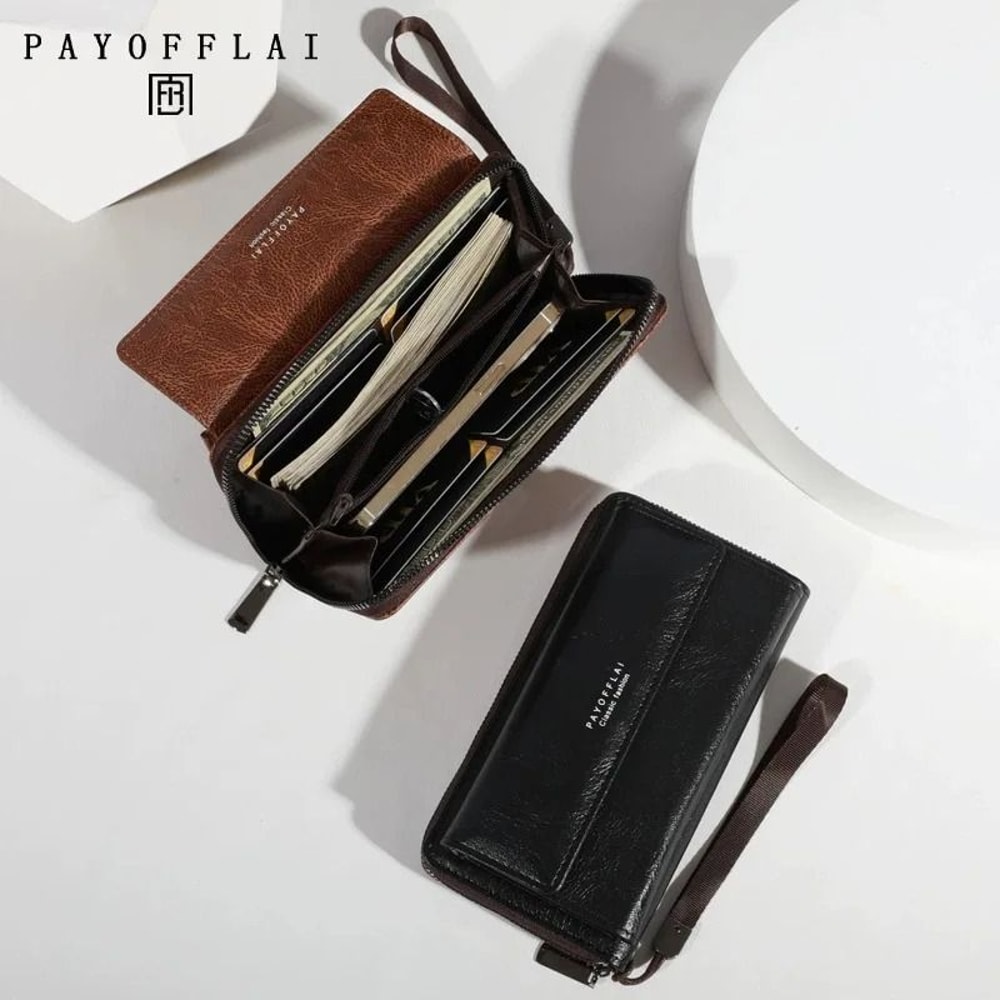 HOMEFISH Mens PU Zipper Clutch And HighPerformance LargeCapacity Wallet Architecture 2