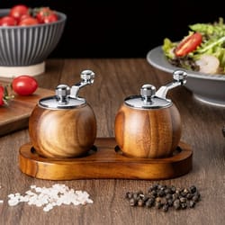 artisan acacia solid wood pepper mill & salt grinder set