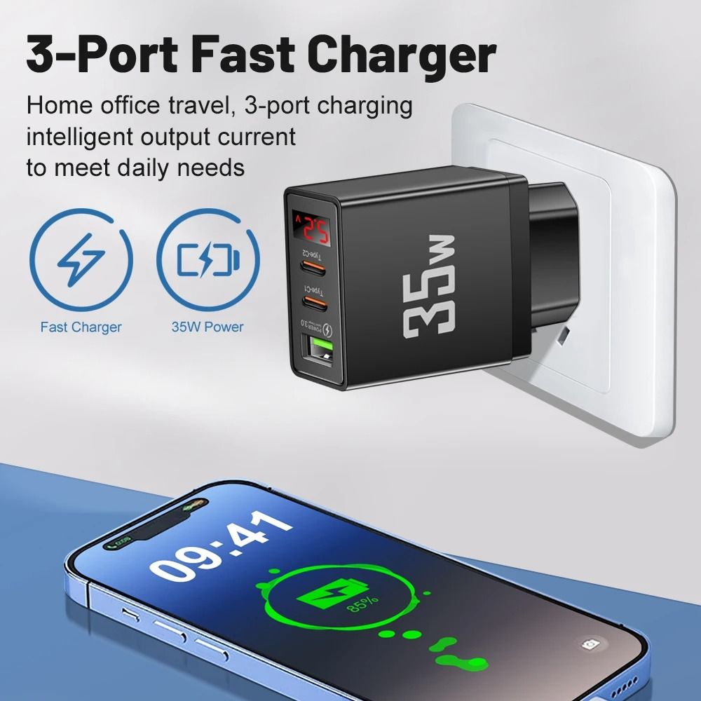 Gemini Said 35W LED Display Quick Charge 30 PD Type C Wall Charger Adapter 2