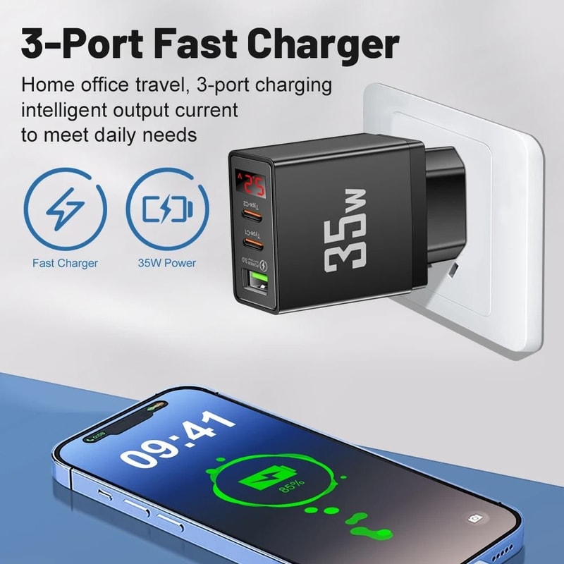 Gemini Said 35W LED Display Quick Charge 30 PD Type C Wall Charger Adapter 2