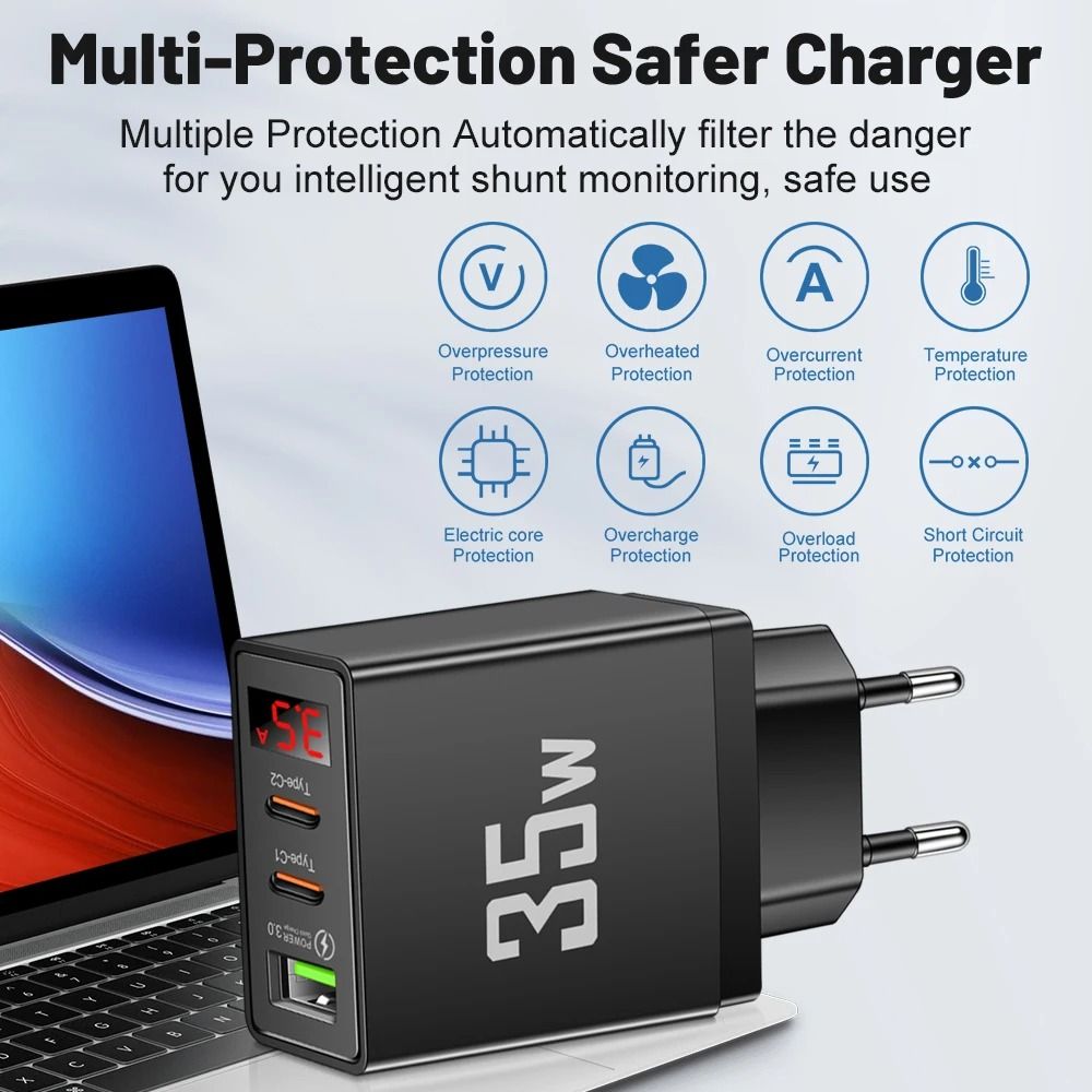 Gemini Said 35W LED Display Quick Charge 30 PD Type C Wall Charger Adapter 4