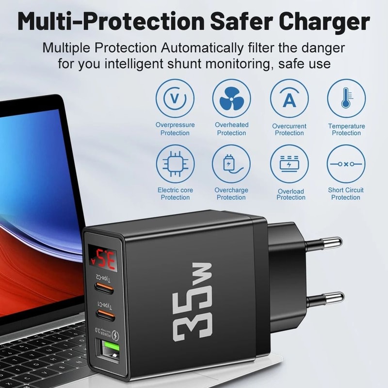 Gemini Said 35W LED Display Quick Charge 30 PD Type C Wall Charger Adapter 4