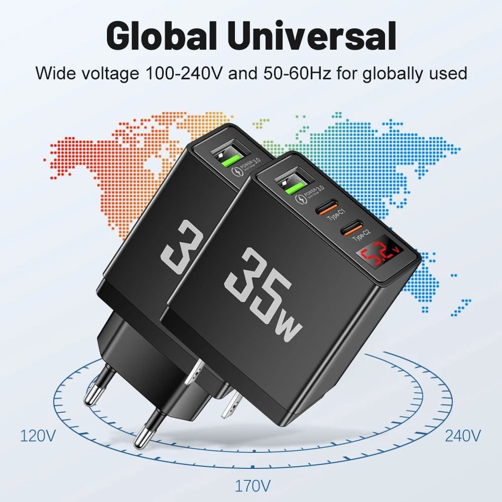 Gemini Said 35W LED Display Quick Charge 30 PD Type C Wall Charger Adapter 5