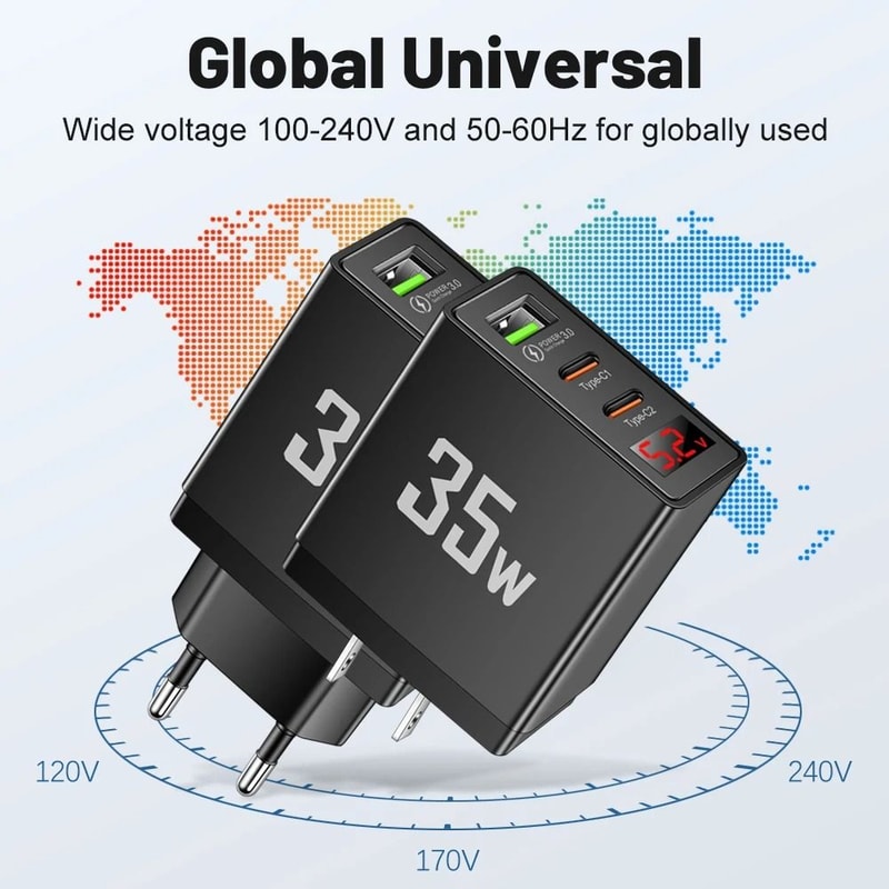 Gemini Said 35W LED Display Quick Charge 30 PD Type C Wall Charger Adapter 5