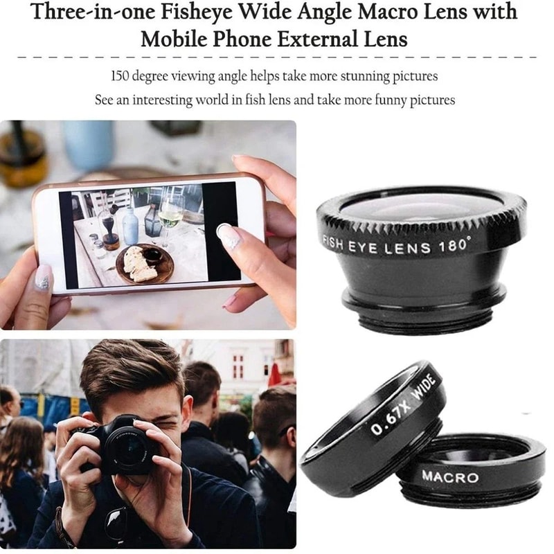 3in1 Wide Angle Macro Fisheye Lens Smartphone Camera Kit 2
