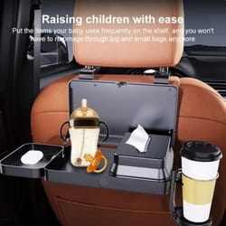 multi-function foldable car back seat tray and integrated dining infrastructure
