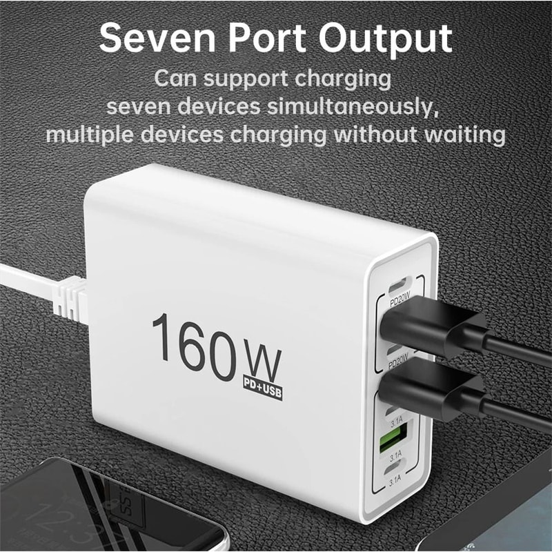 160W MultiPort USBC Charging Power Strip And Travel Wall Adapter 3