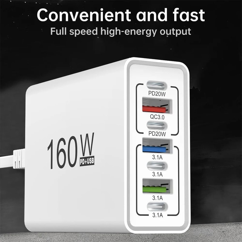 160W MultiPort USBC Charging Power Strip And Travel Wall Adapter 4