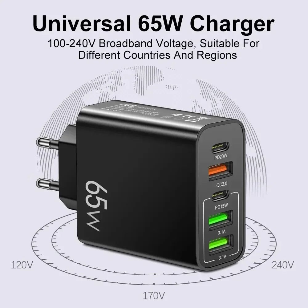 DualPack 65W 5Port HighFidelity USBC Fast Charging Power Hub 5