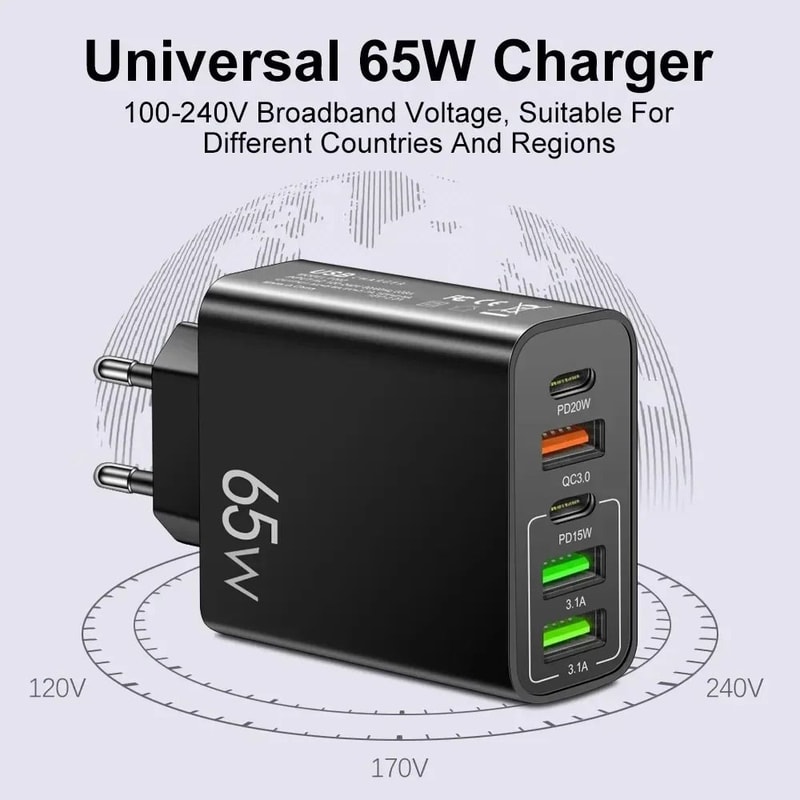 DualPack 65W 5Port HighFidelity USBC Fast Charging Power Hub 5