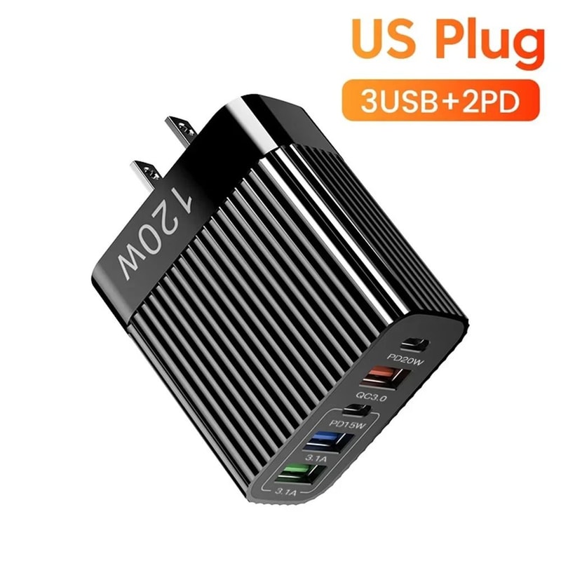 120W 5Port HighFidelity USBC And QC30 Fast Charging Power Hub 9