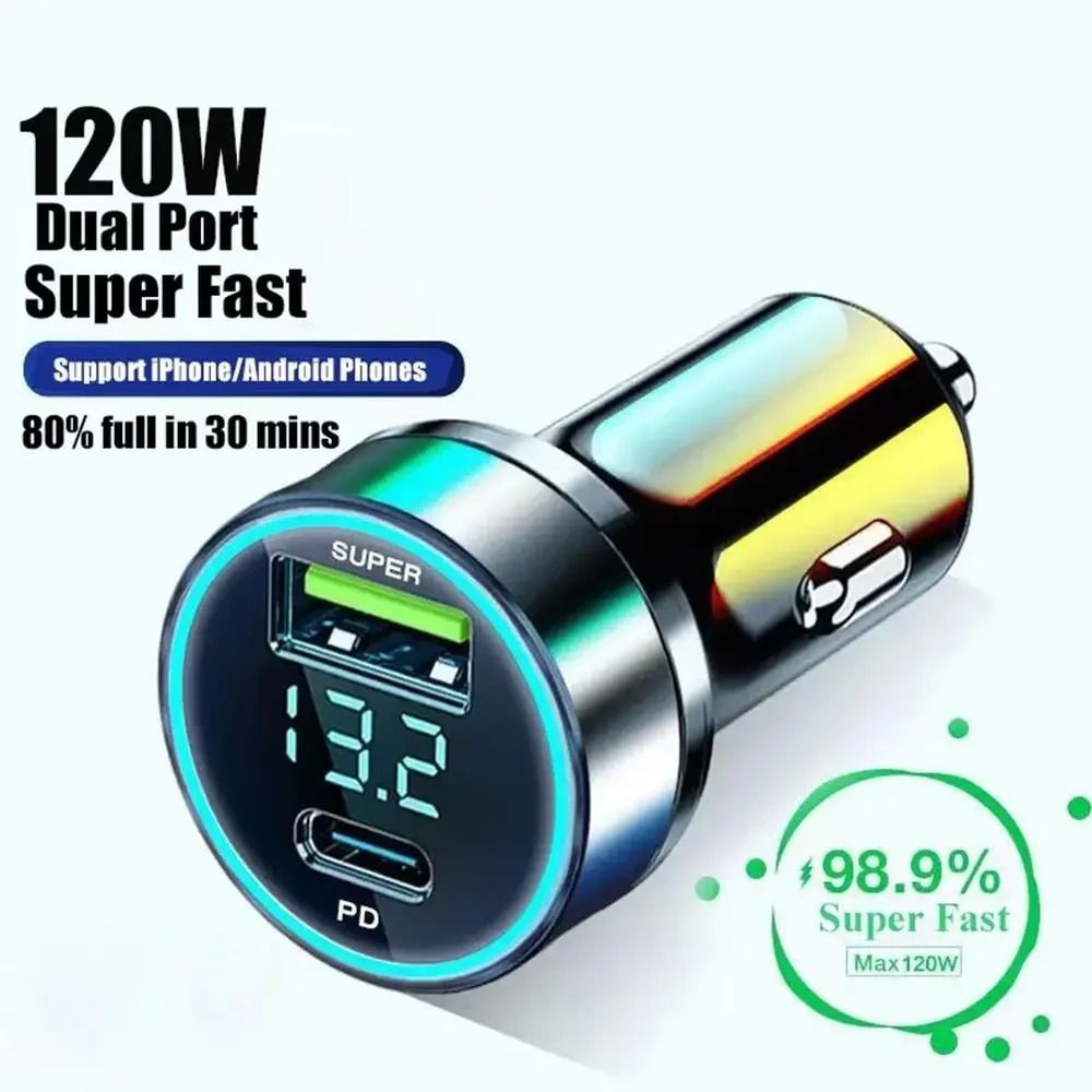 120W HighFidelity USBC Super Fast Car Charger And Power Adapter Hub 3