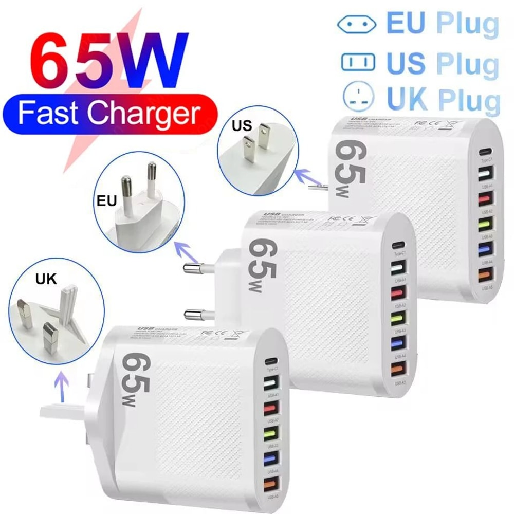 65W HighFidelity 6Port PD And USB Fast Charging Power Hub 0