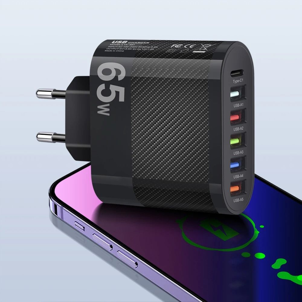 65W HighFidelity 6Port PD And USB Fast Charging Power Hub 8