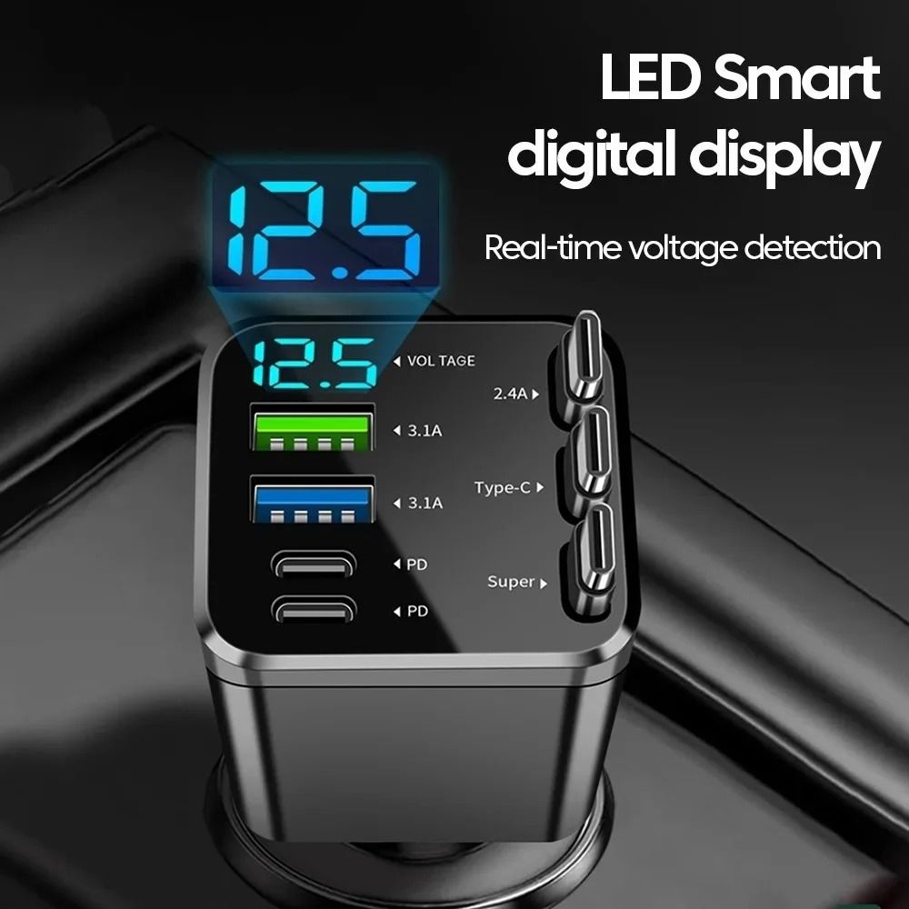 7in1 Retractable HighFidelity Digital Display Car Charging Hub 1