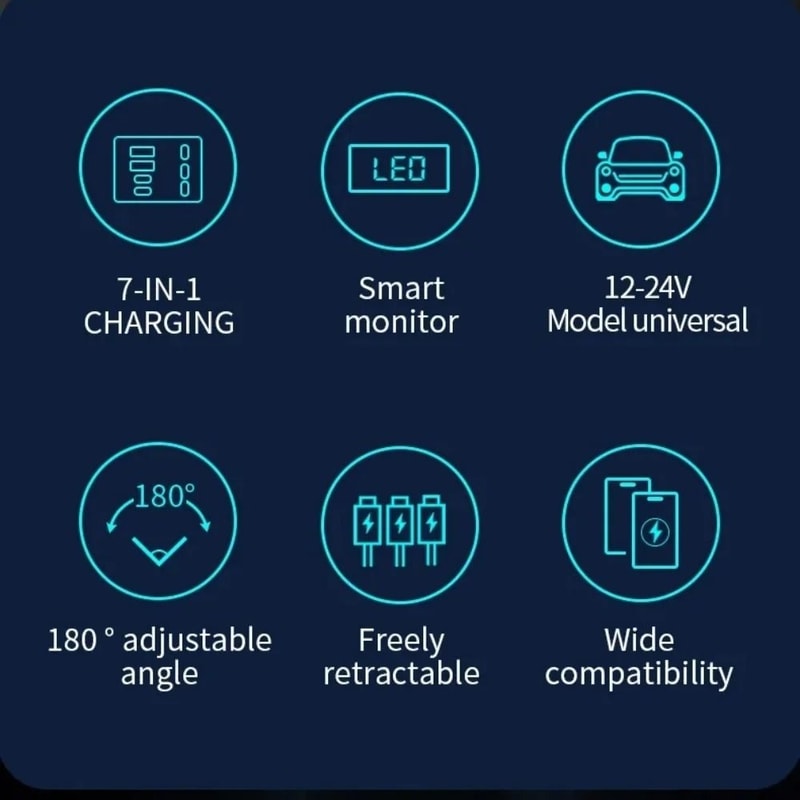 7in1 Retractable HighFidelity Digital Display Car Charging Hub 3