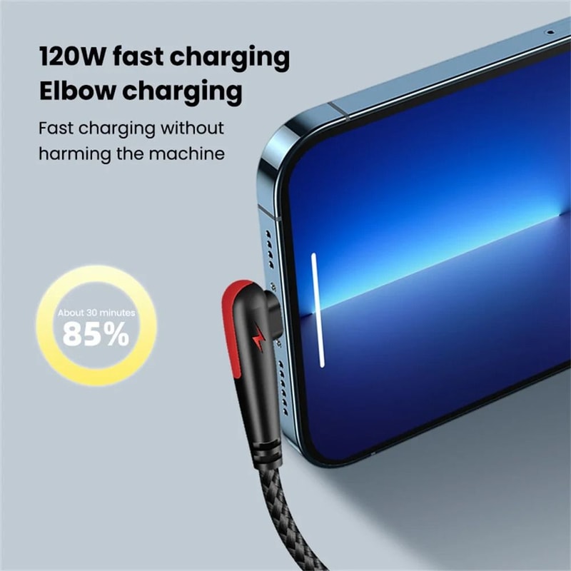 90Degree HighFidelity 120W Super Fast Charging Elbow USBC Data Cord 1