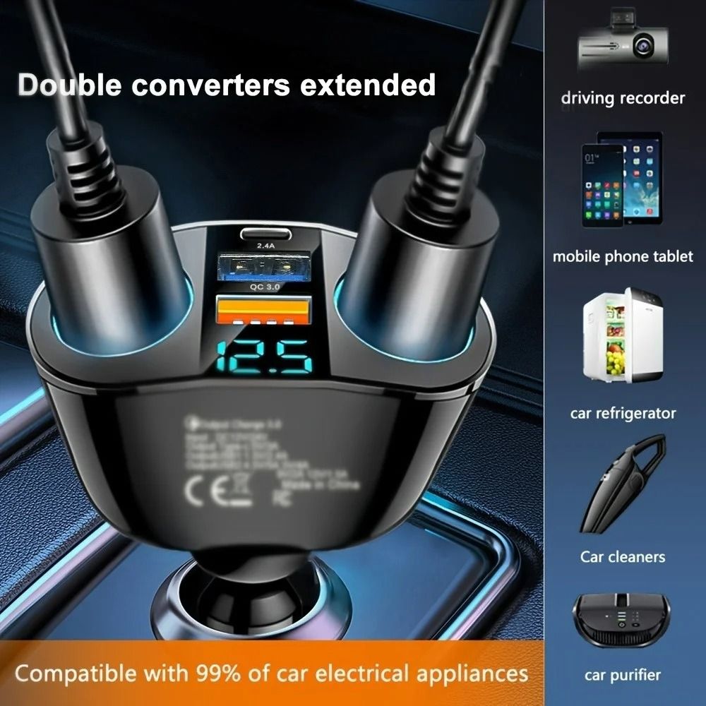 MultiPort Fast Car Charger With Smart Digital Display 4