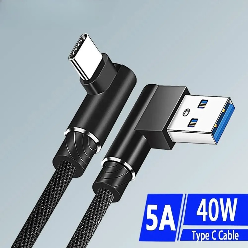 40W HighSpeed 90Degree Elbow USBC Fast Charging Cable 0