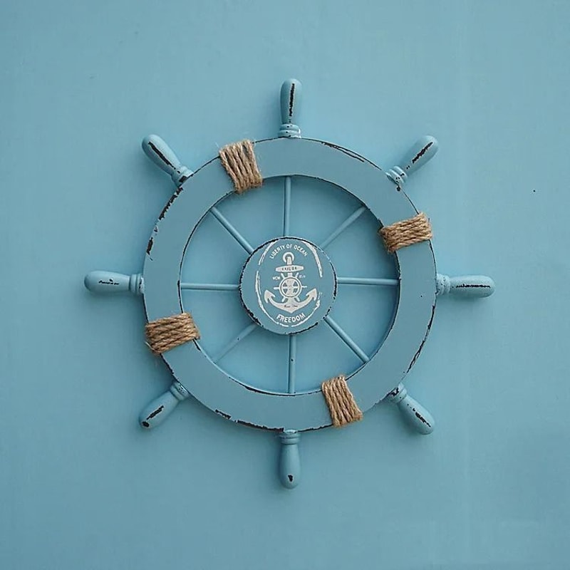 Retro Mediterranean Wooden Ship Helm Timeless Nautical Wall Art 5