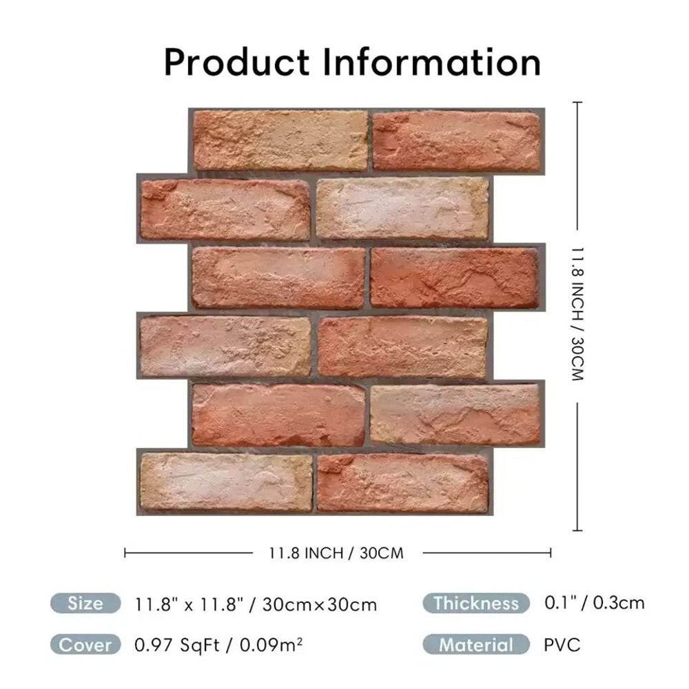 3D Realistic Brick Peel And Stick Wall Panels 10Piece Set 5