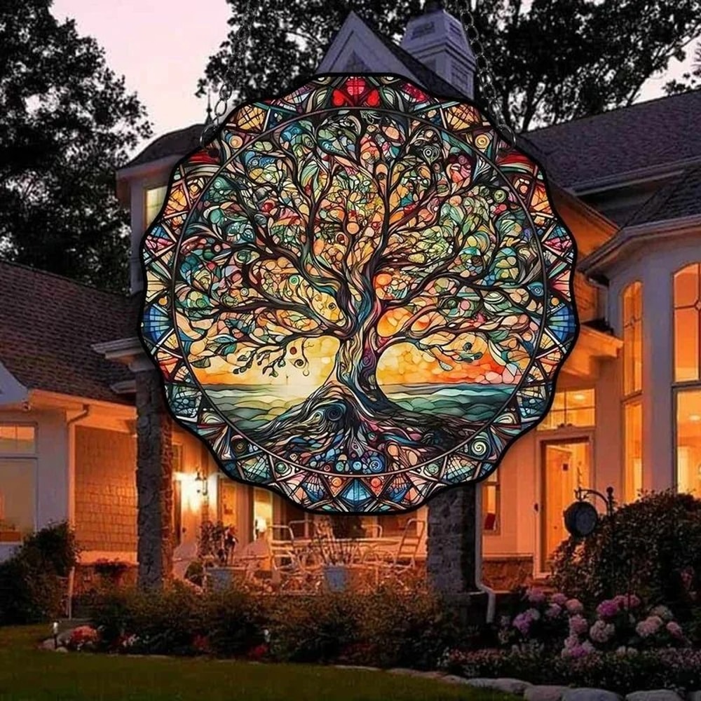 Vibrant StainedGlass Style Tree Of Life Acrylic Ornament 2
