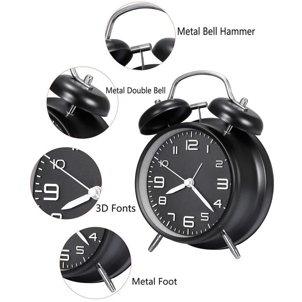 Twin Bell Loud Alarm Clock With Metal Frame And Backlight For Home 3