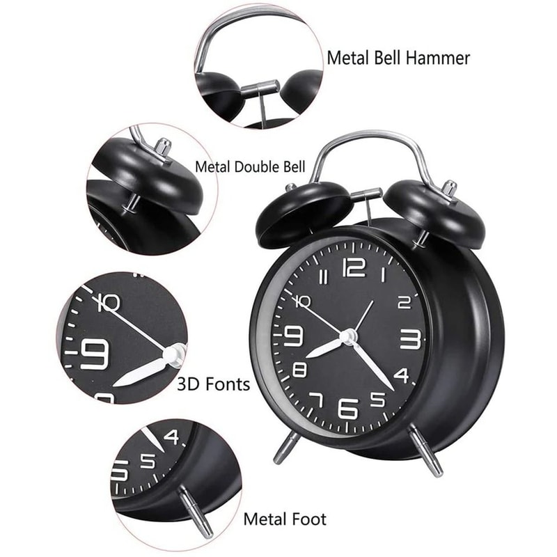Twin Bell Loud Alarm Clock With Metal Frame And Backlight For Home 3